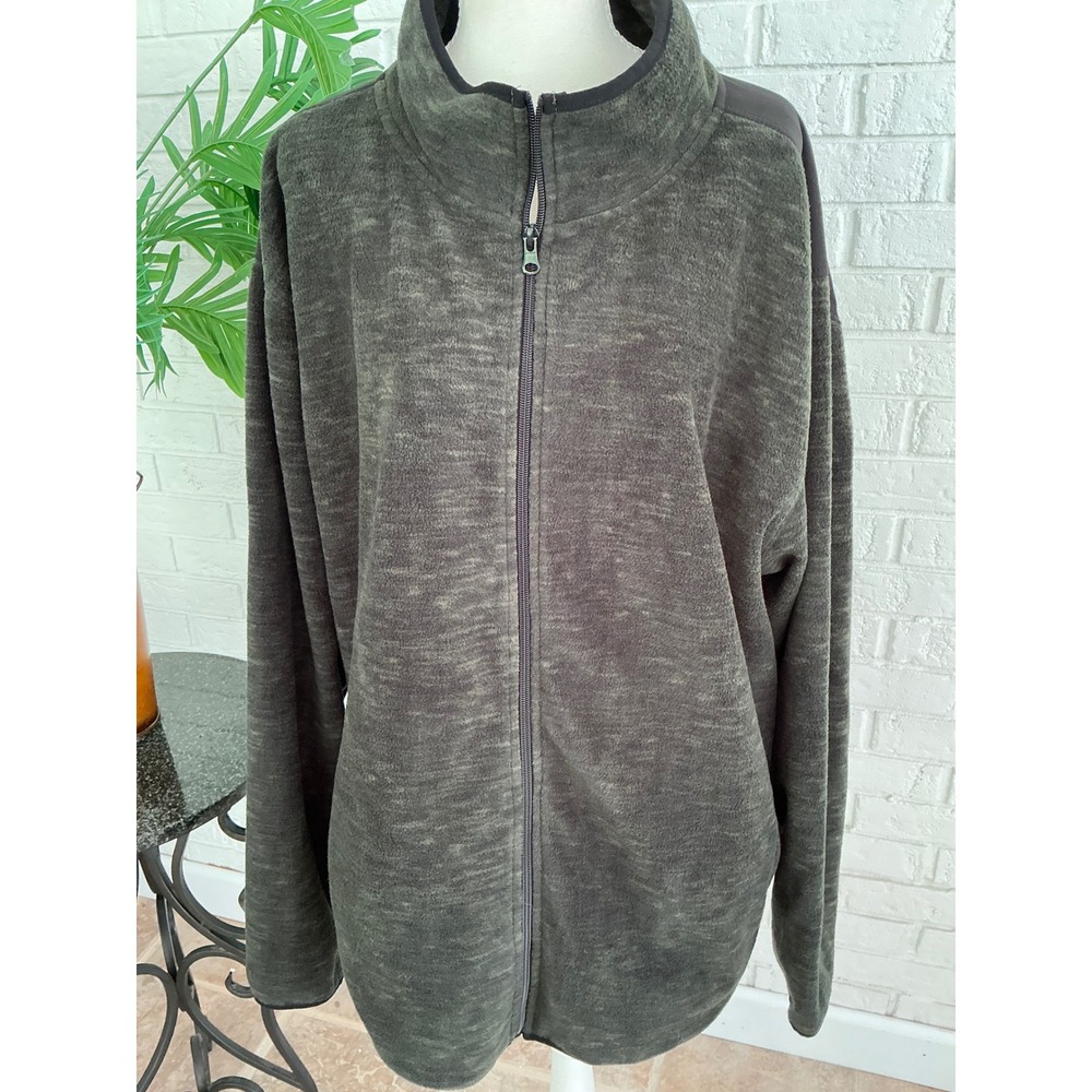 Open Trails Fleece Jacket Mens 2XL Green Excellent Full Zip Mock Neck Mock Neck